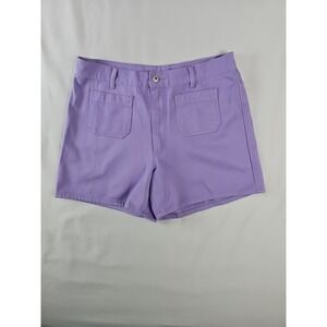 Vintage 70s Purple Denim Front Patch Pocket High Waist Jean Shorts 12